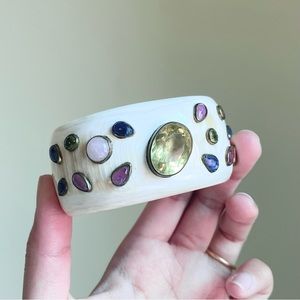 Ashley Pittman Multi Gemstone Light Horn Bangle Cuff Bracelet